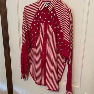 Red Striped Button Down Shirt with Star Accents